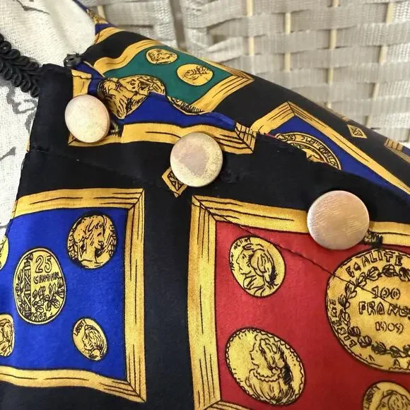 Vintage Talbots Petites Silk Blouse Size 14P Novelty Money Print French Cuffs - Picture 5 of 11